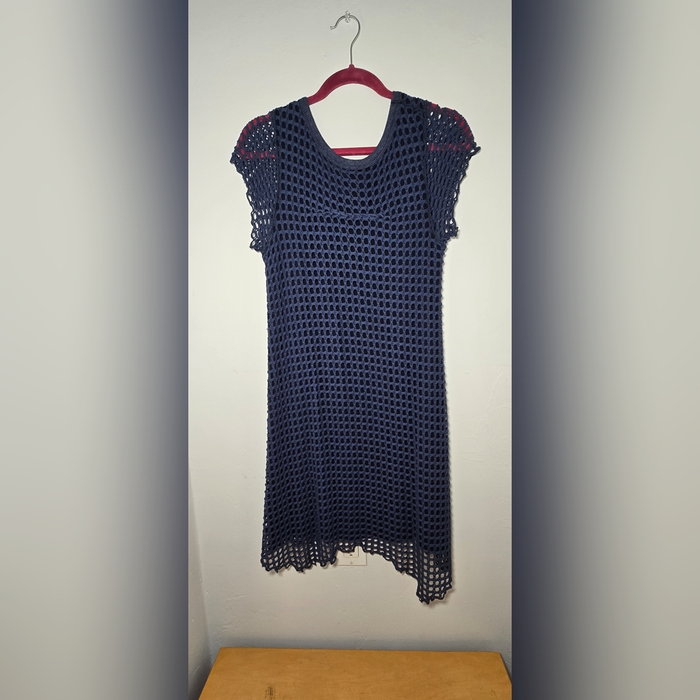 Chic Navy Crochet Mini Dress